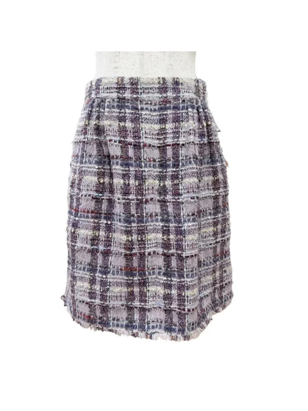 Chanel Coco Button Lame Thread Sequins Mohair Blend Tweed Skirt Purple 36